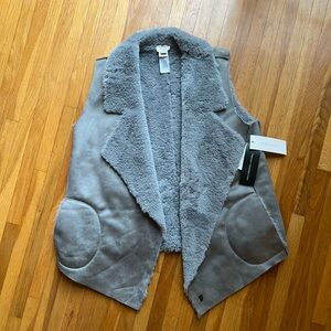 French Connection Faux Shearling Vest Gray NWT